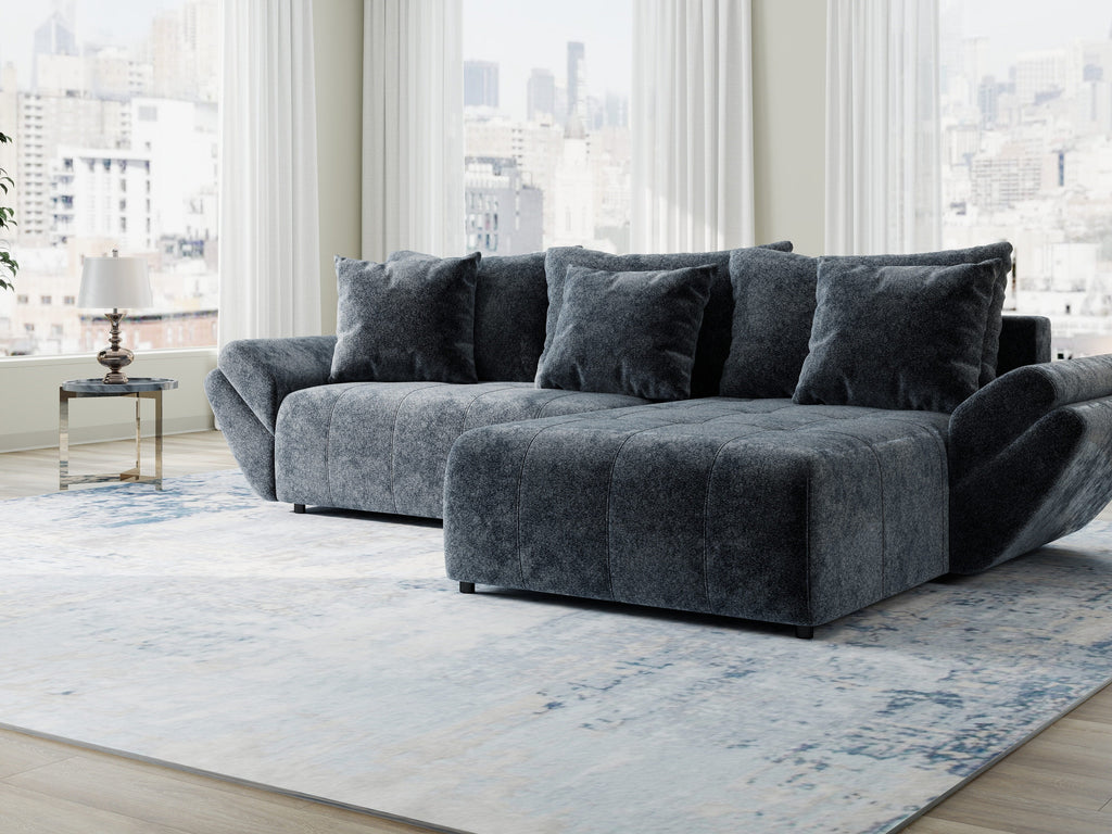 Colțar extensibil dumonde cu ladă de depozitare si sezut confortabil din spuma high-density, Berlin Euphoria Gri Grafit 280x185 cm II