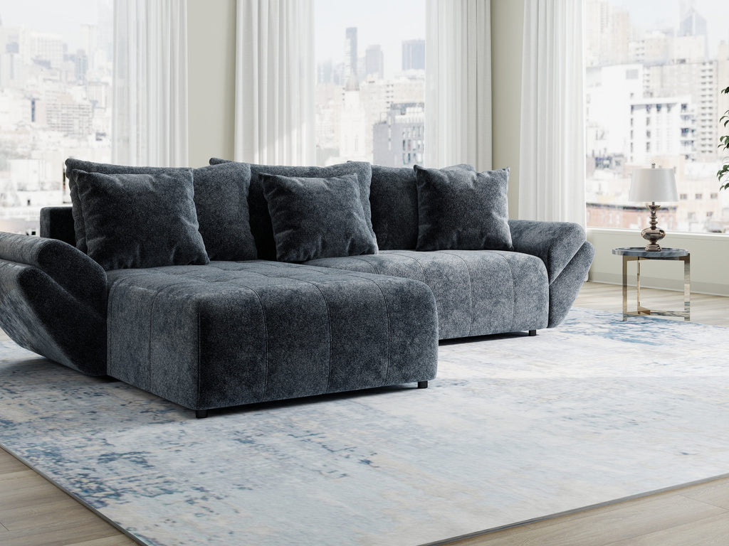 Colțar extensibil dumonde cu ladă de depozitare si sezut confortabil din spuma high-density, Berlin Euphoria Gri Grafit 280x185 cm