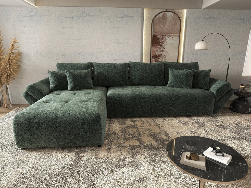 Colțar extensibil dumonde cu ladă de depozitare si sezut confortabil din spuma high-density, Berlin XL Euphoria Green 350x185 cm