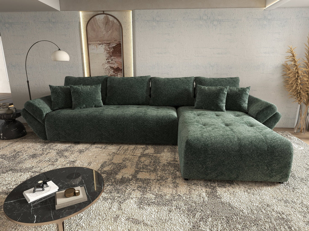 Colțar extensibil dumonde cu ladă de depozitare si sezut confortabil din spuma high-density, Berlin XL Euphoria Green 350x185 cm II