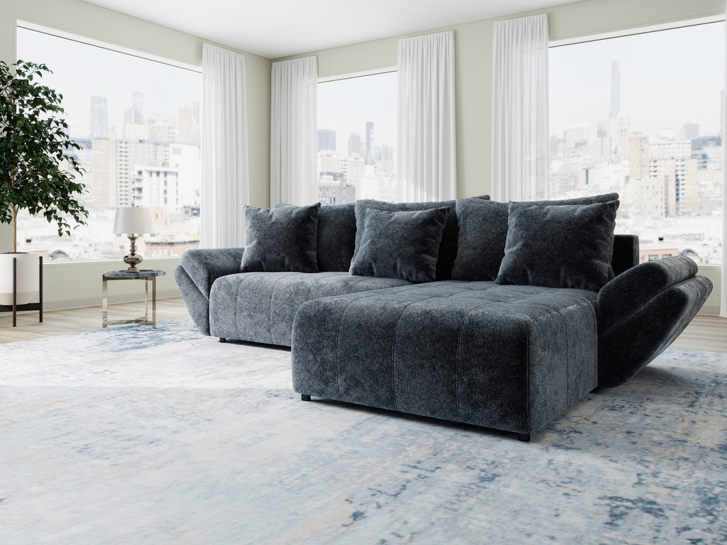 Colțar extensibil dumonde cu ladă de depozitare si sezut confortabil din spuma high-density, Berlin Euphoria Gri Grafit 280x185 cm II