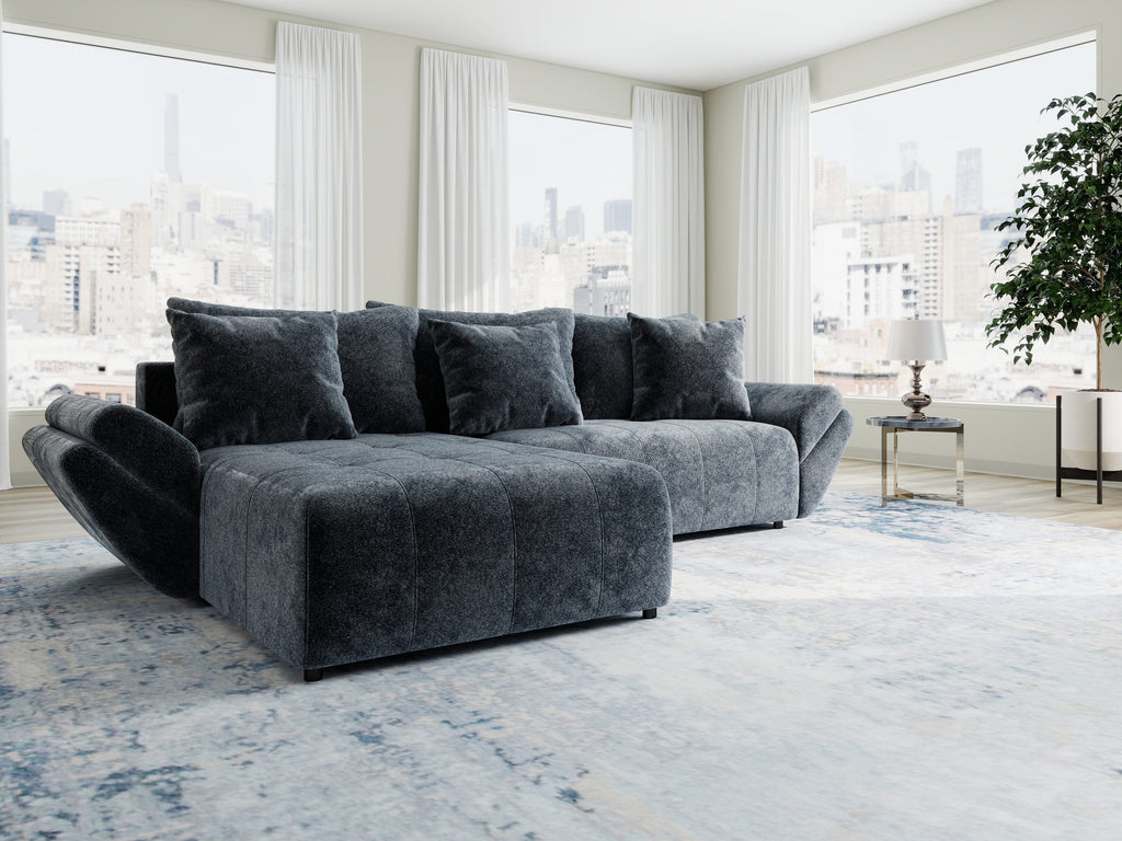 Colțar extensibil dumonde cu ladă de depozitare si sezut confortabil din spuma high-density, Berlin Euphoria Gri Grafit 280x185 cm