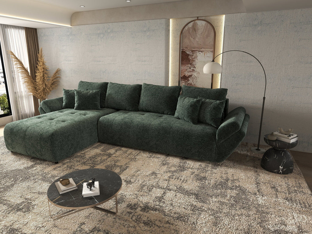 Colțar extensibil dumonde cu ladă de depozitare si sezut confortabil din spuma high-density, Berlin XL Euphoria Green 350x185 cm