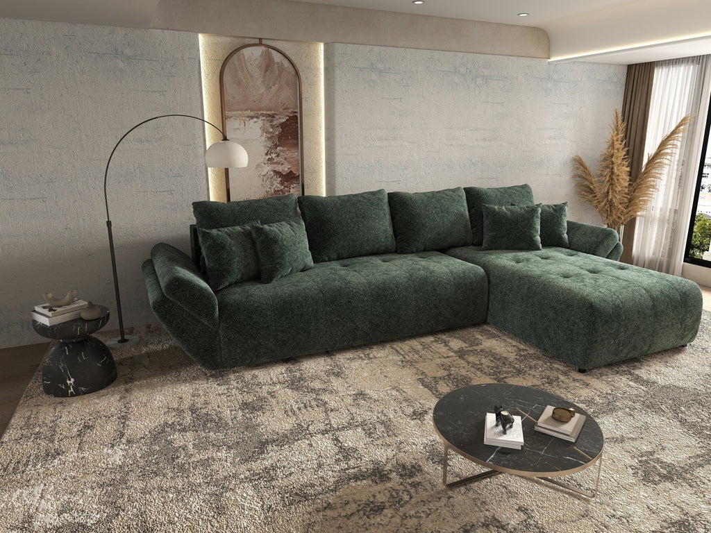 Colțar extensibil dumonde cu ladă de depozitare si sezut confortabil din spuma high-density, Berlin XL Euphoria Green 350x185 cm II