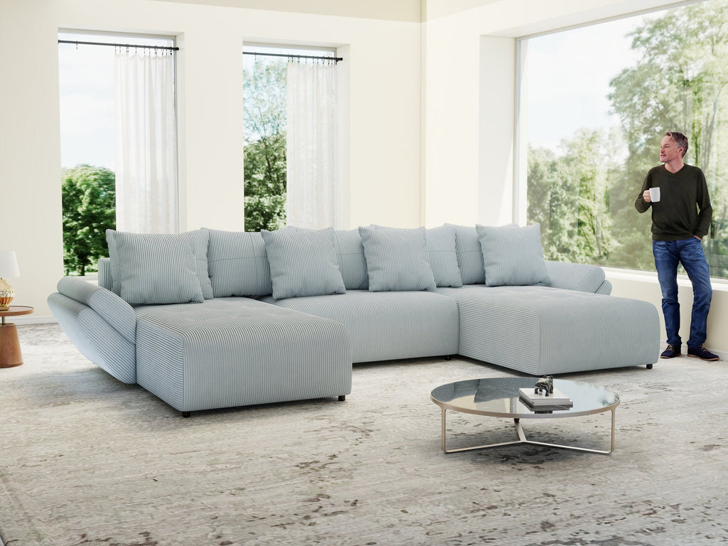 Colțar extensibil dumonde cu ladă de depozitare si sezut confortabil din spuma high-density, Berlin U Zoom GREY 380x180 cm