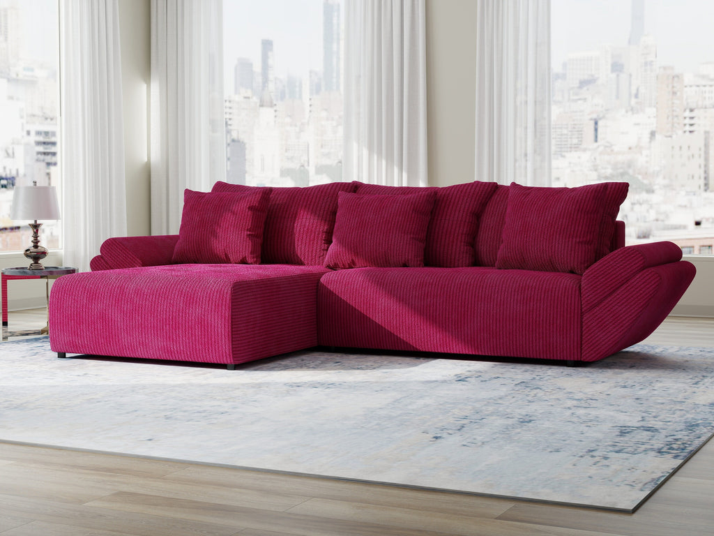 Colțar extensibil dumonde cu ladă de depozitare si sezut confortabil din spuma high-density, Berlin Zoom Rosu 280x185 cm