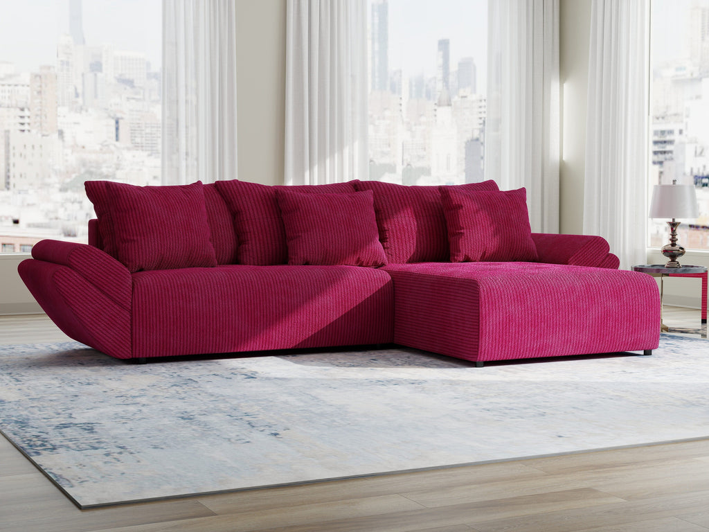 Colțar extensibil dumonde cu ladă de depozitare si sezut confortabil din spuma high-density, Berlin Zoom Rosu 280x185 cm II