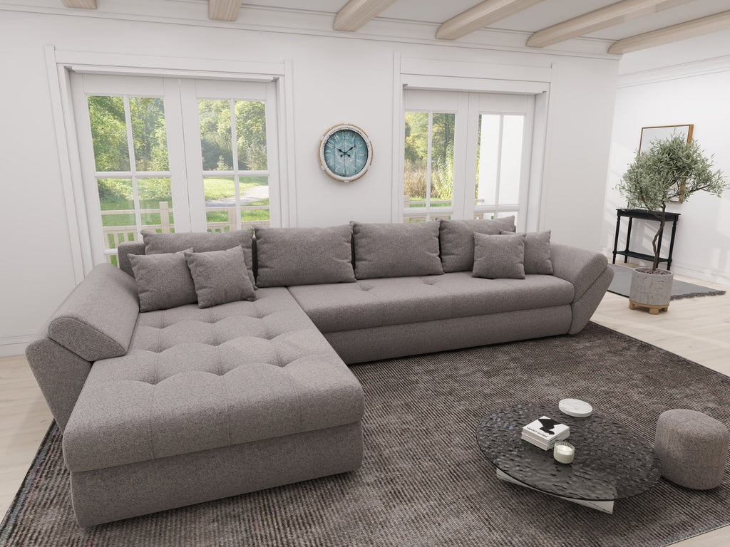 Colțar extensibil dumonde cu ladă de depozitare si sezut confortabil din spuma high-density, Loana XL Monte Gri 16 335x185 cm