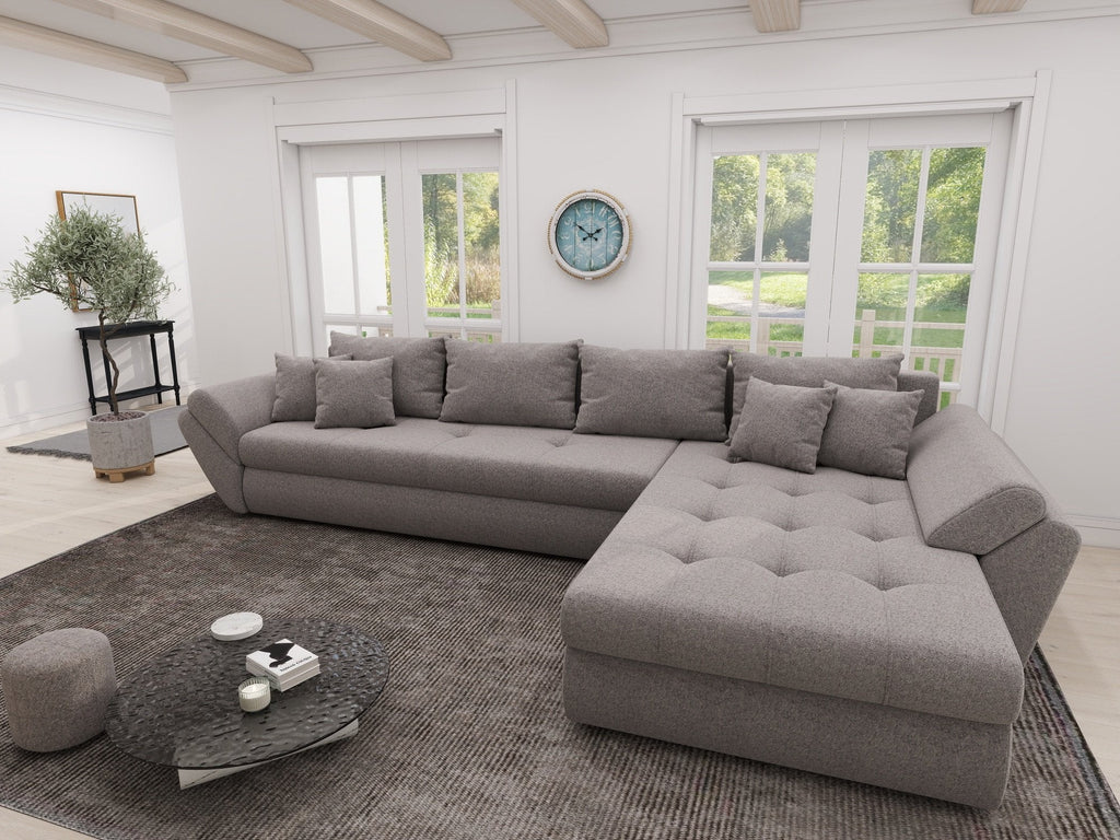 Colțar extensibil dumonde cu ladă de depozitare si sezut confortabil din spuma high-density, Loana XL Monte Gri 16 II 335x185 cm