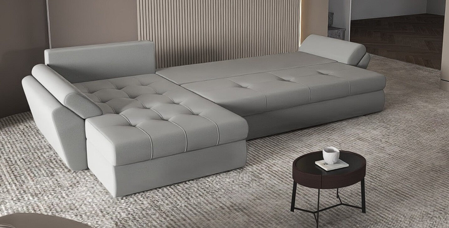 Colțar extensibil dumonde cu ladă de depozitare si sezut confortabil din spuma high-density, Loana XL Royal Antracit II 335x185 cm