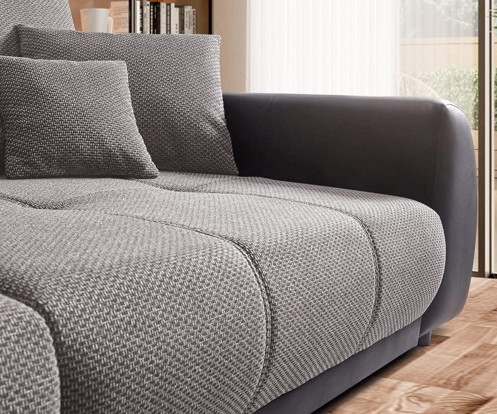 Canapea extensibilă dumonde cu 2 lăzi de depozitare si sezut confortabil din spuma high-density, Verona Magma Black 310x100 cm cu taburet inclus