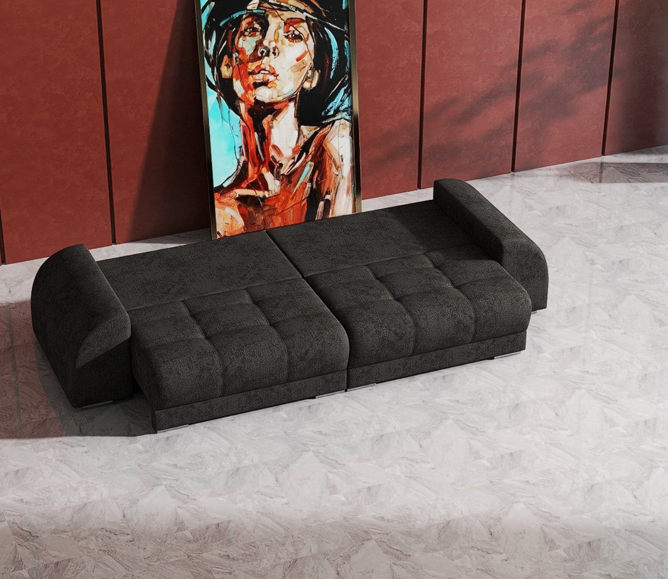 Canapea extensibilă dumonde cu 2 lăzi de depozitare si sezut confortabil din spuma high-density, Verona Enjoy Black 310x100 cm