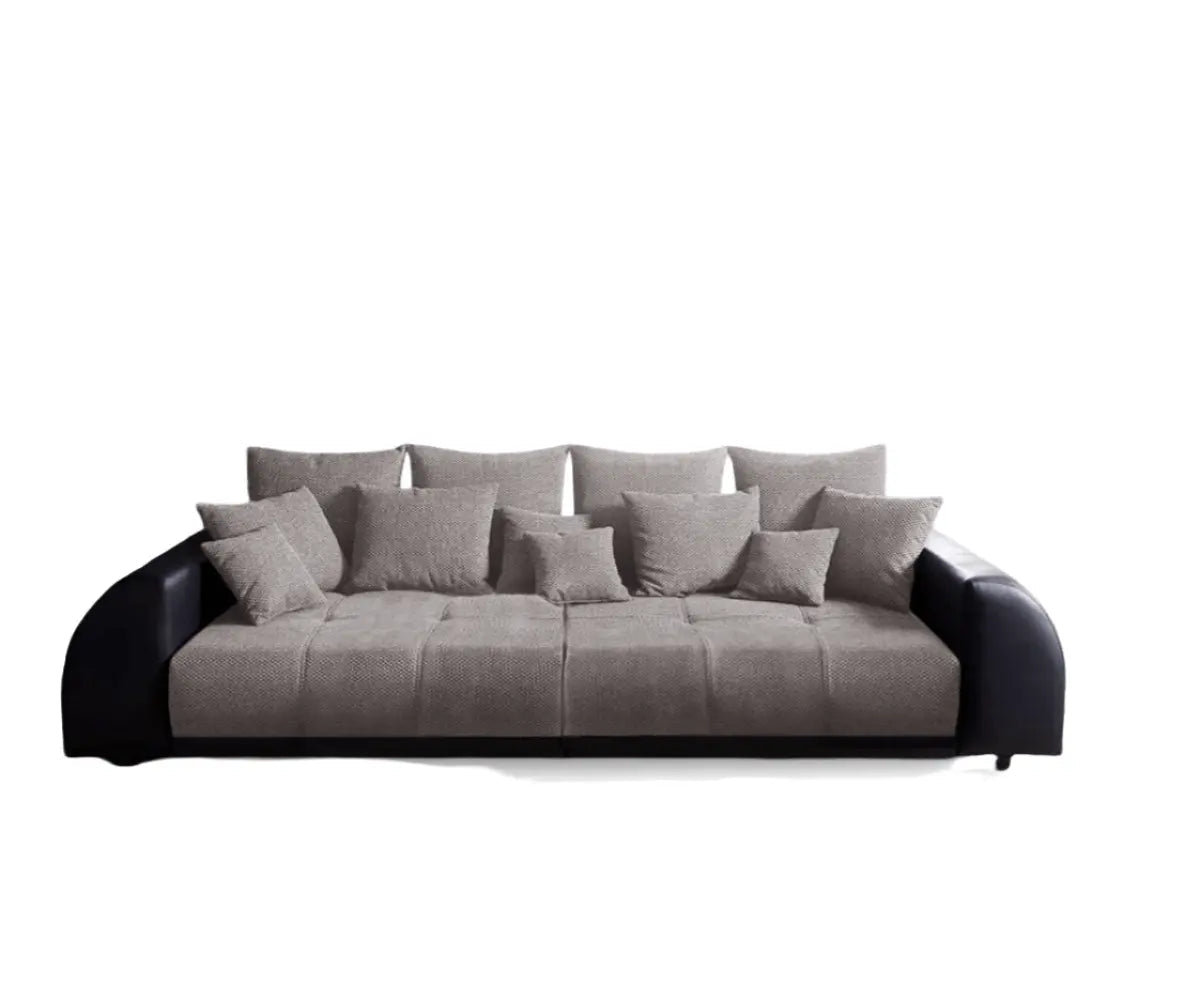 Canapea extensibilă dumonde cu 2 lăzi de depozitare si sezut confortabil din spuma high-density, Verona Magma Black 310x100 cm cu taburet inclus