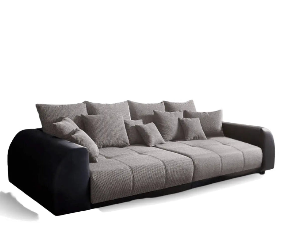 Canapea extensibilă dumonde cu 2 lăzi de depozitare si sezut confortabil din spuma high-density, Verona Magma Black 310x100 cm cu taburet inclus