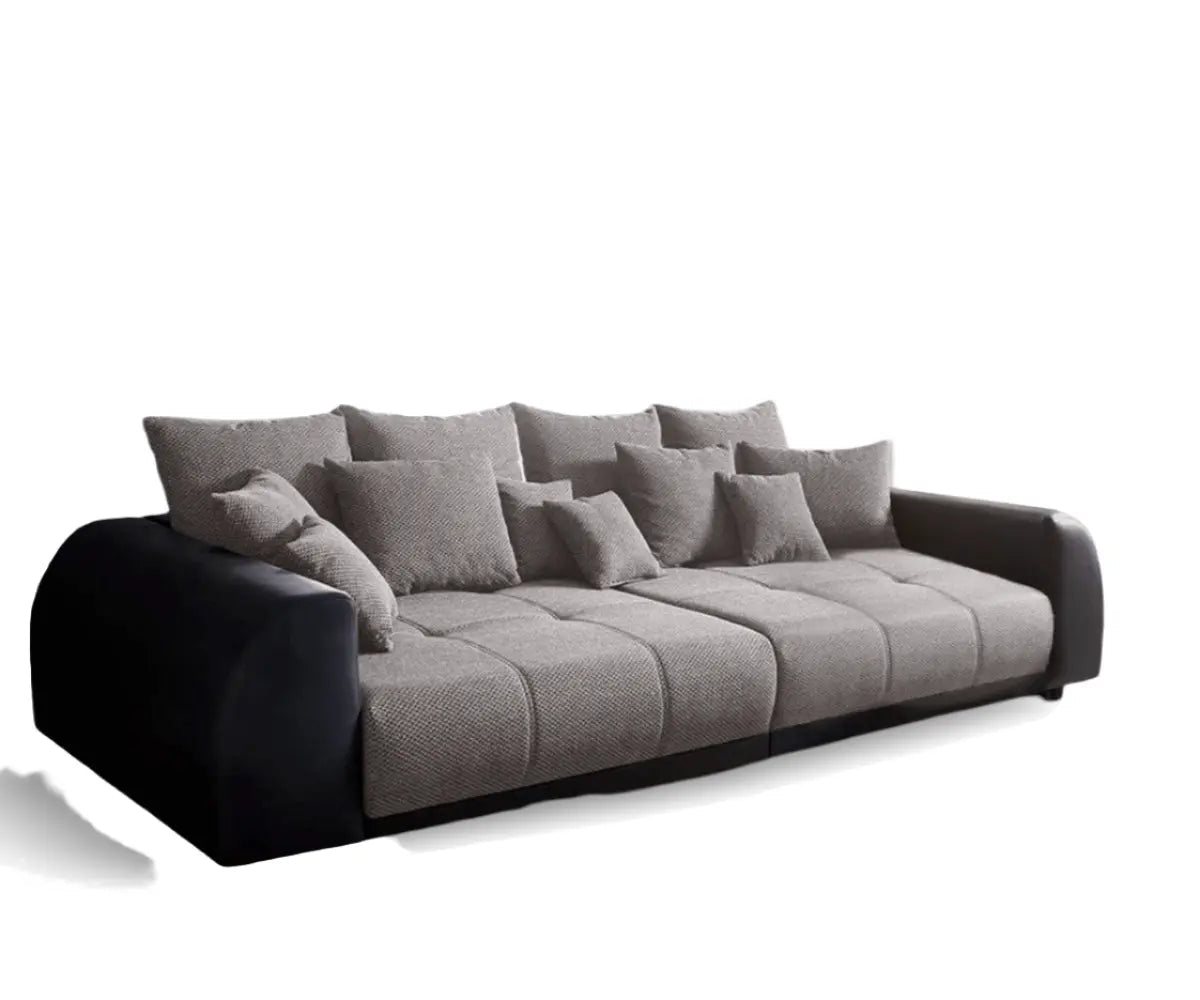 Canapea extensibilă dumonde cu 2 lăzi de depozitare si sezut confortabil din spuma high-density, Verona Magma Black 310x100 cm cu taburet inclus