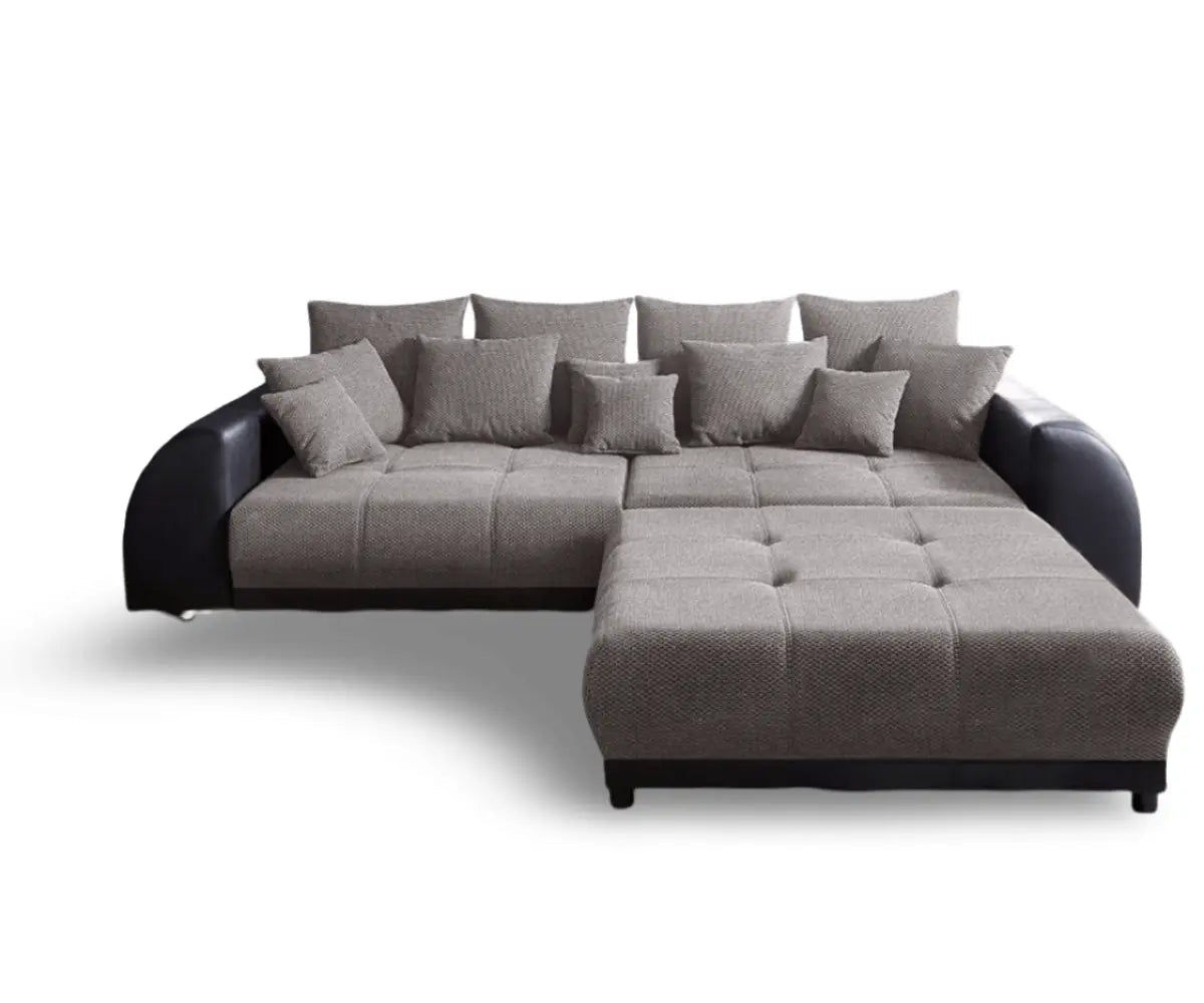 Canapea extensibilă dumonde cu 2 lăzi de depozitare si sezut confortabil din spuma high-density, Verona Magma Black 310x100 cm cu taburet inclus