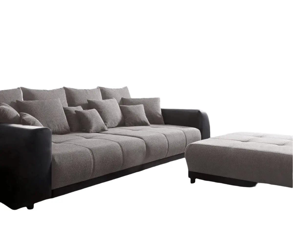 Canapea extensibilă dumonde cu 2 lăzi de depozitare si sezut confortabil din spuma high-density, Verona Magma Black 310x100 cm cu taburet inclus