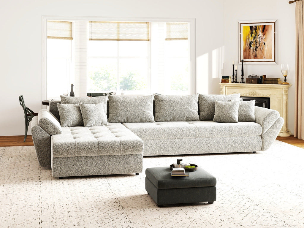 Colțar extensibil dumonde cu ladă de depozitare si sezut confortabil din spuma high-density, Loana XL Arena Bej 02 335x185 cm