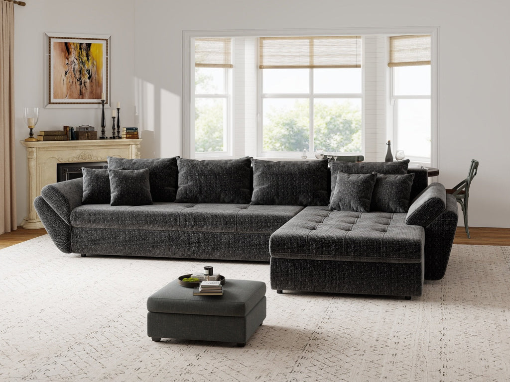 Colțar extensibil dumonde cu ladă de depozitare si sezut confortabil din spuma high-density, Loana XL Cremona Gri Antracit II 335x185 cm