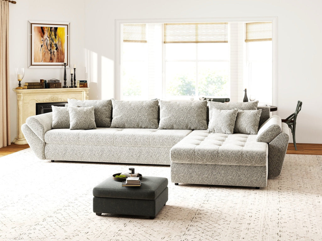 Colțar extensibil dumonde cu ladă de depozitare si sezut confortabil din spuma high-density, Loana XL Arena Bej 02 II 335x185 cm