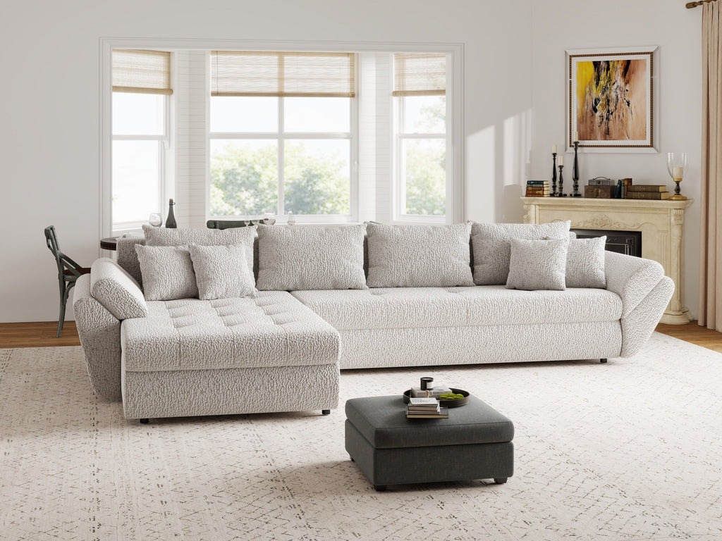 Colțar extensibil dumonde cu ladă de depozitare si sezut confortabil din spuma high-density, Loana XL Jaguar Gri 335x185 cm