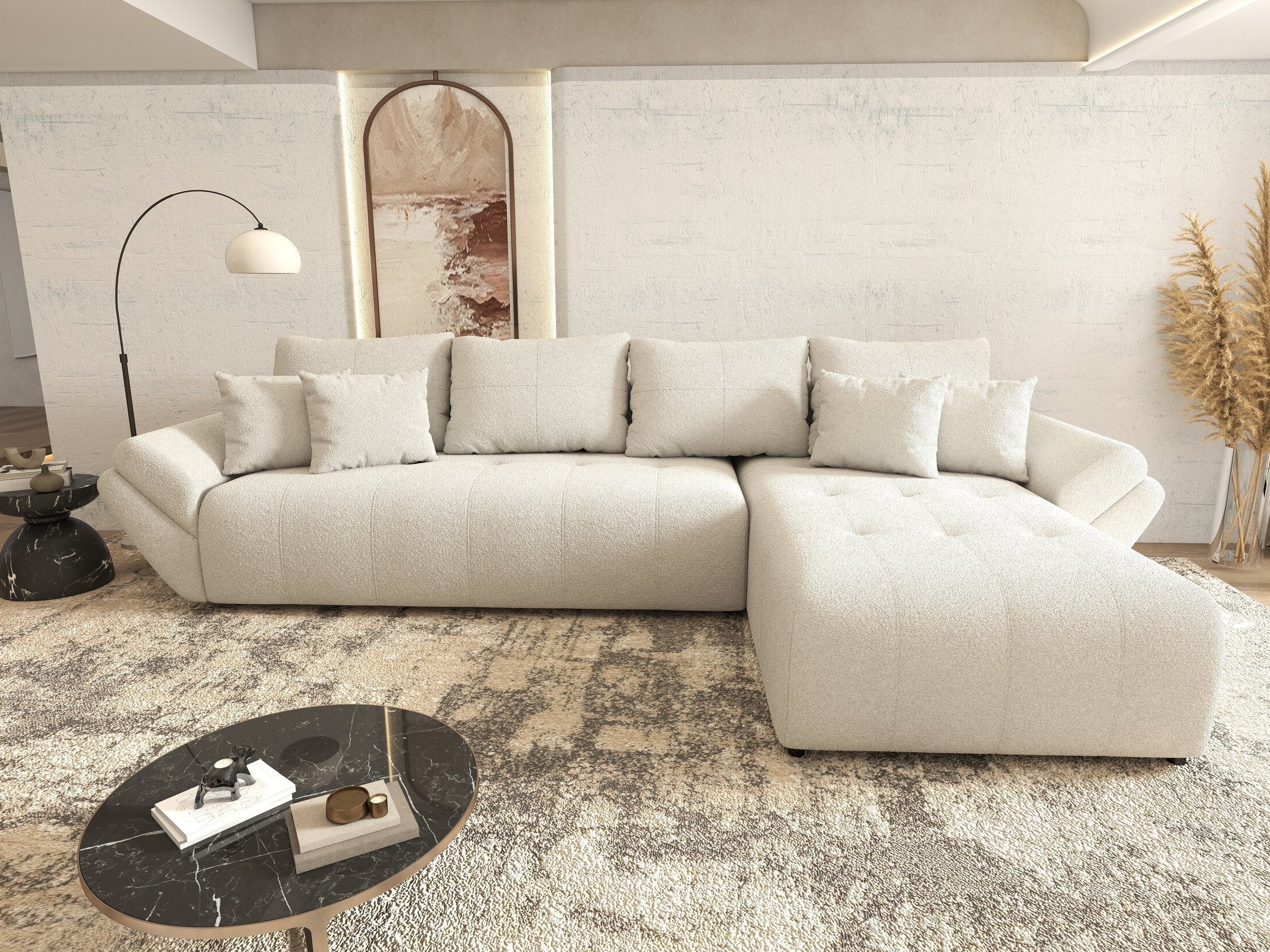 Colțar extensibil dumonde cu ladă de depozitare si sezut confortabil din spuma high-density, Berlin XL Euphoria Ivory 350x185 cm II