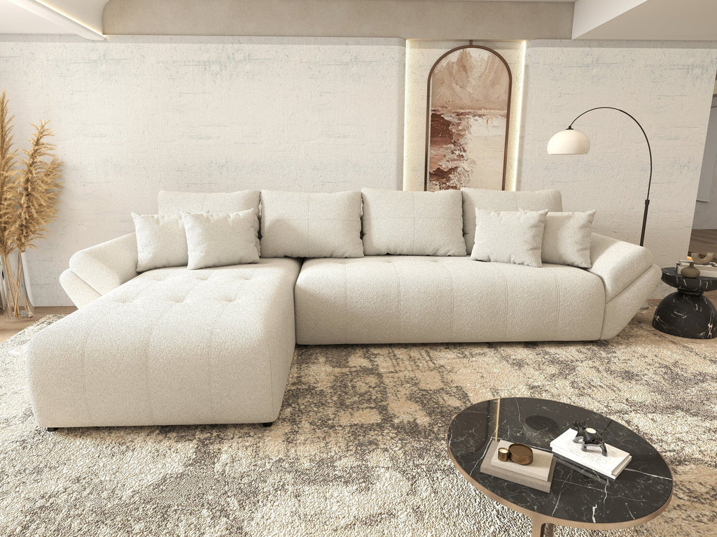 Colțar extensibil dumonde cu ladă de depozitare si sezut confortabil din spuma high-density, Berlin XL Euphoria Ivory 350x185 cm