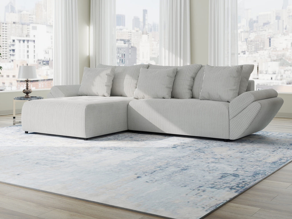 Colțar extensibil dumonde cu ladă de depozitare si sezut confortabil din spuma high-density, Berlin Zoom Gri 280x185 cm