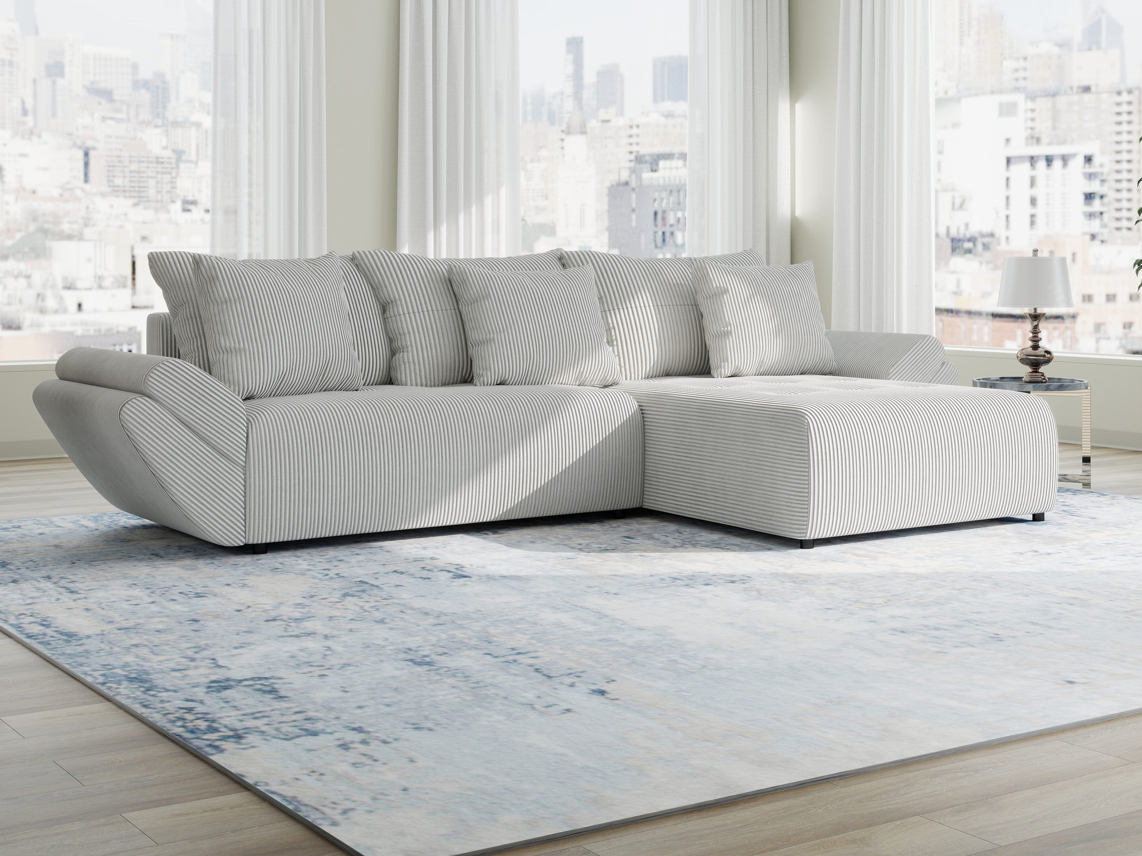 Colțar extensibil dumonde cu ladă de depozitare si sezut confortabil din spuma high-density, Berlin Zoom Gri 280x185 cm II
