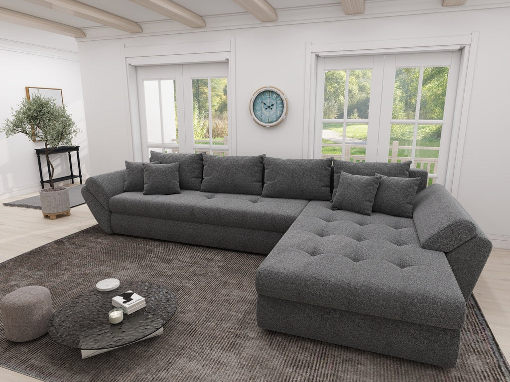 Colțar extensibil dumonde cu ladă de depozitare si sezut confortabil din spuma high-density, Loana XL Monte Gri 90 II 335x185 cm