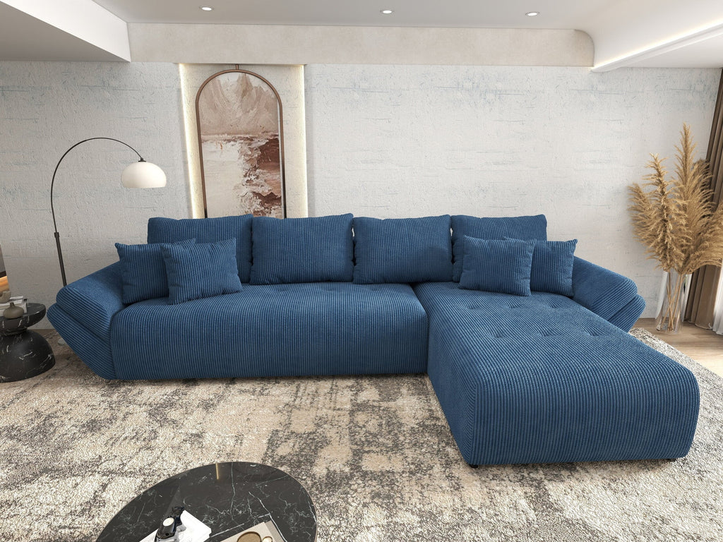 Colțar extensibil dumonde cu ladă de depozitare si sezut confortabil din spuma high-density, Berlin XL Zoom Blue 350x185 cm II