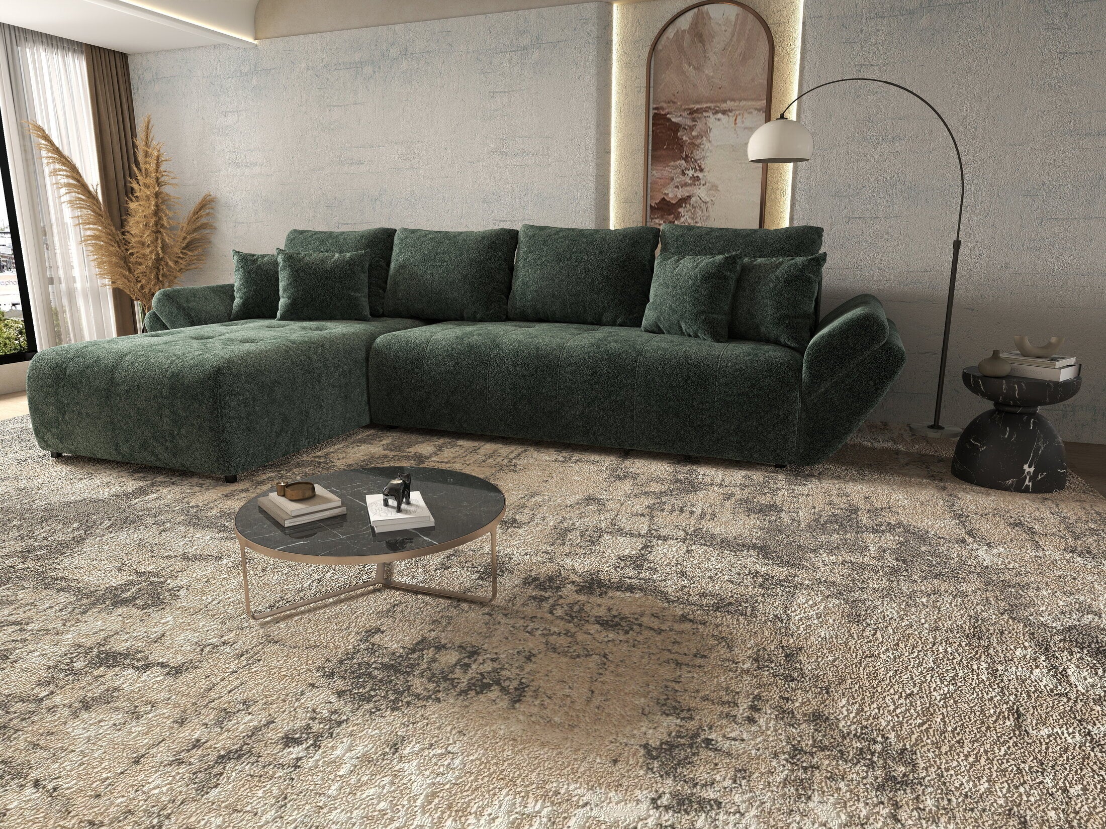 Colțar extensibil dumonde cu ladă de depozitare si sezut confortabil din spuma high-density, Berlin XL Euphoria Green 350x185 cm