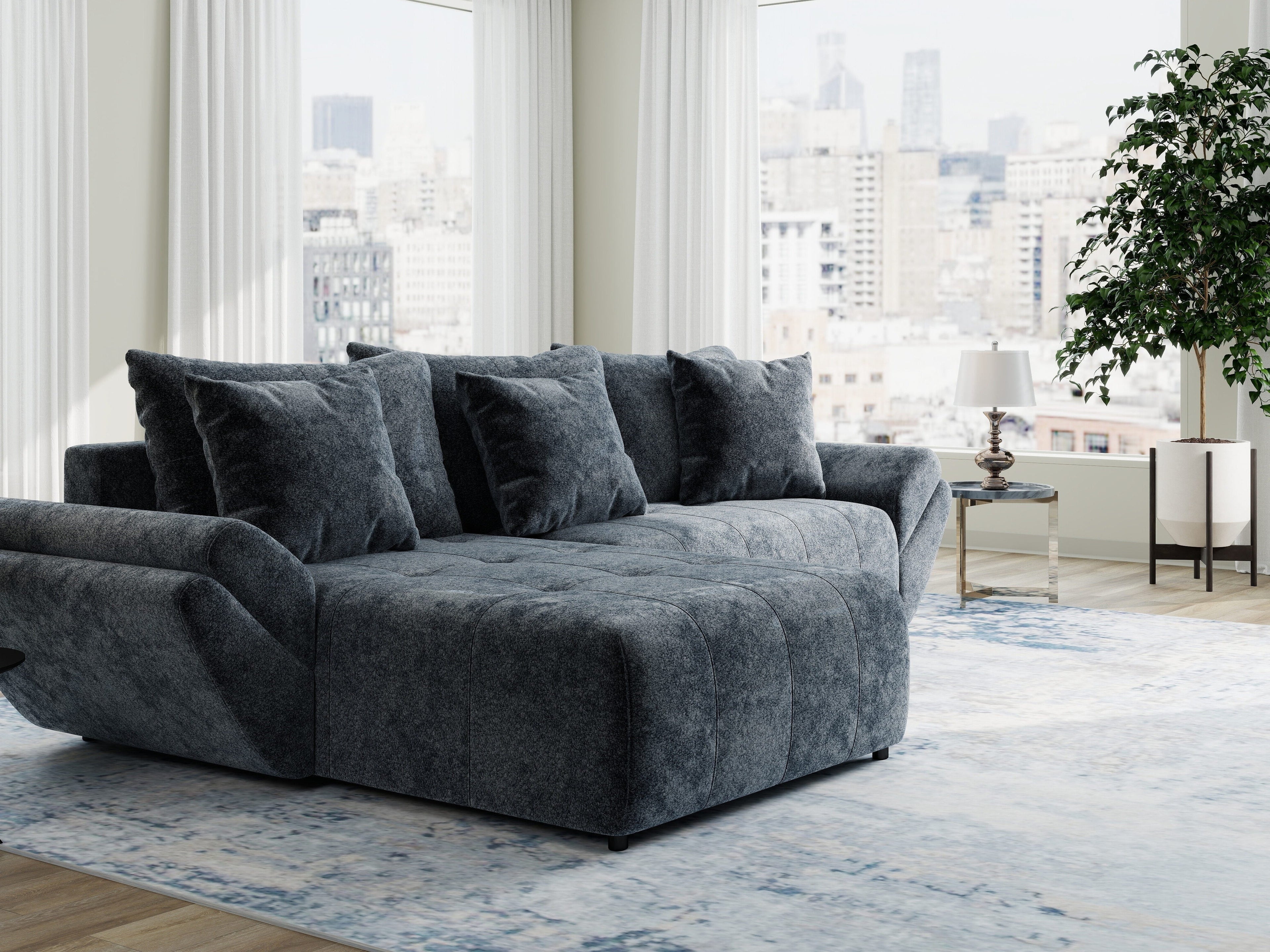 Colțar extensibil dumonde cu ladă de depozitare si sezut confortabil din spuma high-density, Berlin Euphoria Gri Grafit 280x185 cm