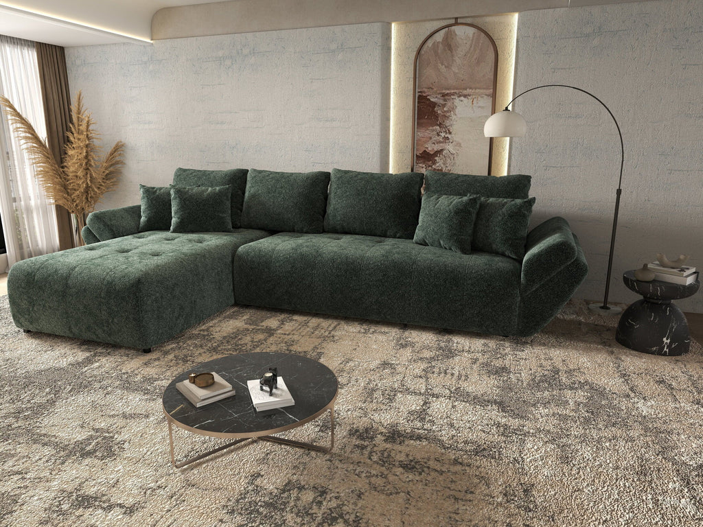 Colțar extensibil dumonde cu ladă de depozitare si sezut confortabil din spuma high-density, Berlin XL Euphoria Green 350x185 cm