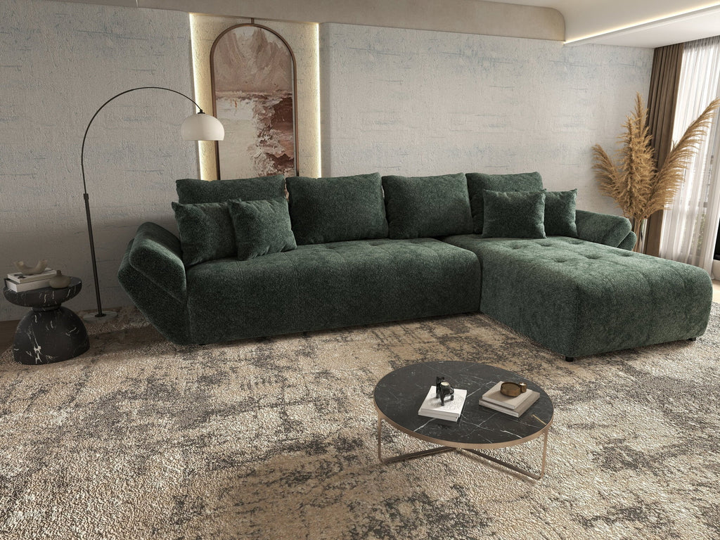 Colțar extensibil dumonde cu ladă de depozitare si sezut confortabil din spuma high-density, Berlin XL Euphoria Green 350x185 cm II