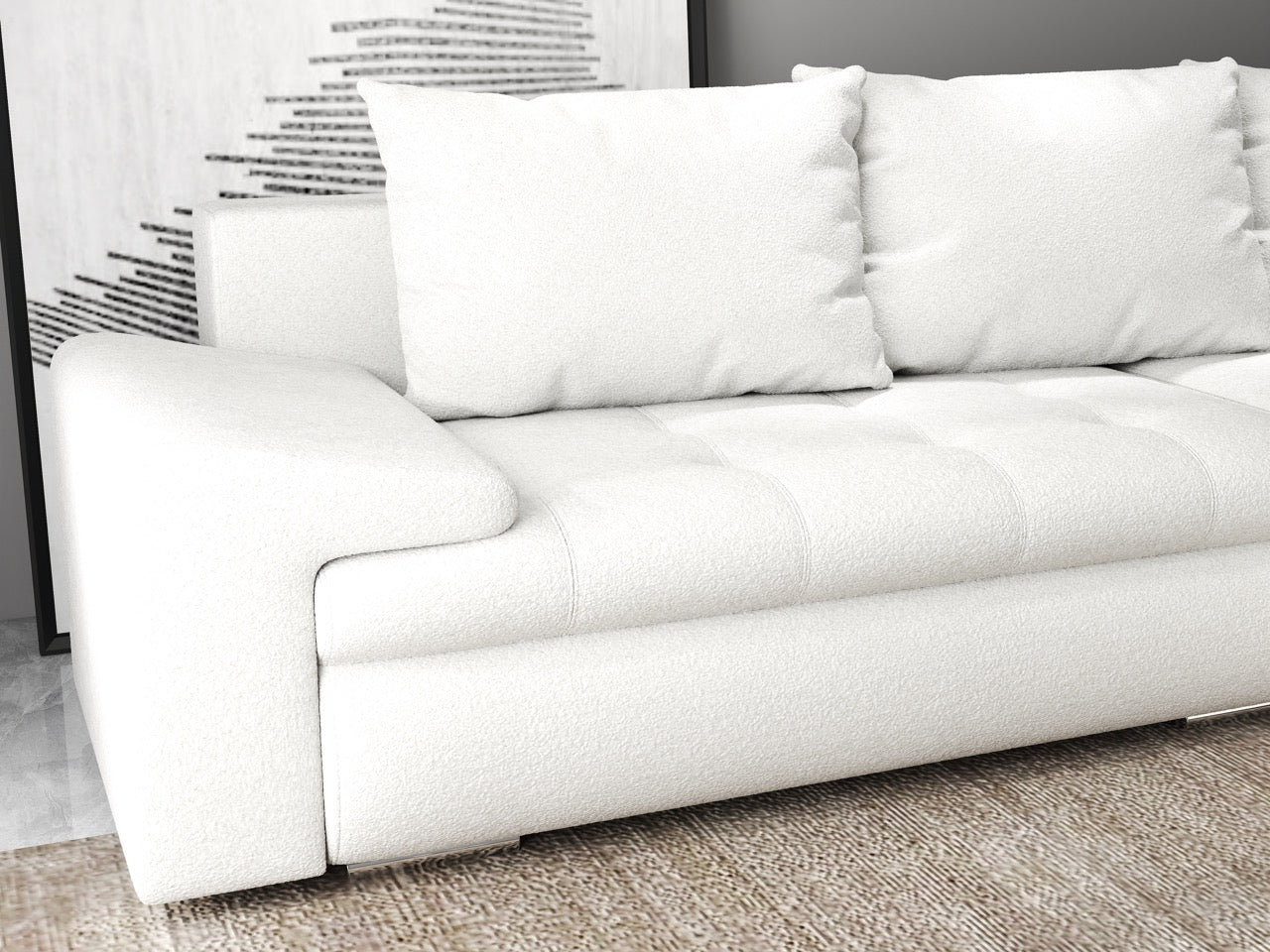 Colțar extensibil dumonde cu ladă de depozitare si sezut confortabil din spuma high-density, Leonardo Euphoria Ivory 260x185 cm II