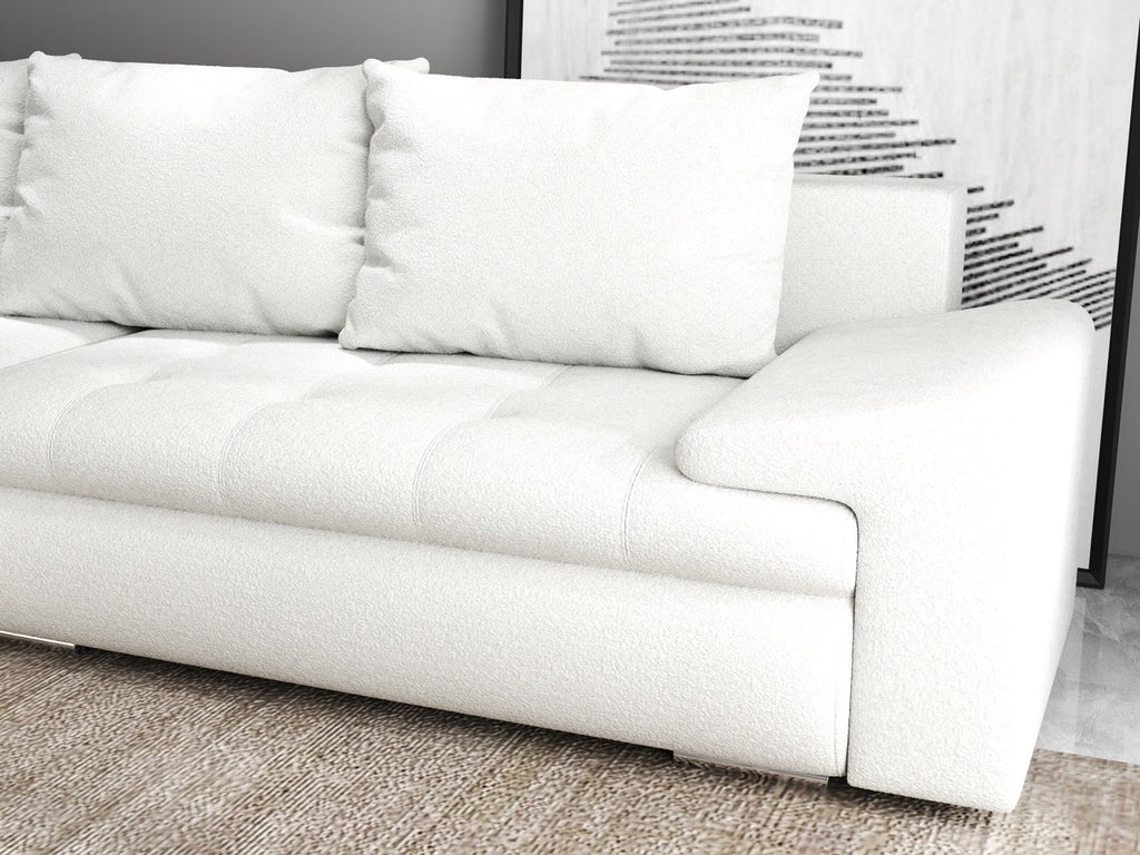 Colțar extensibil dumonde cu ladă de depozitare si sezut confortabil din spuma high-density, Leonardo Euphoria Ivory 260x185 cm