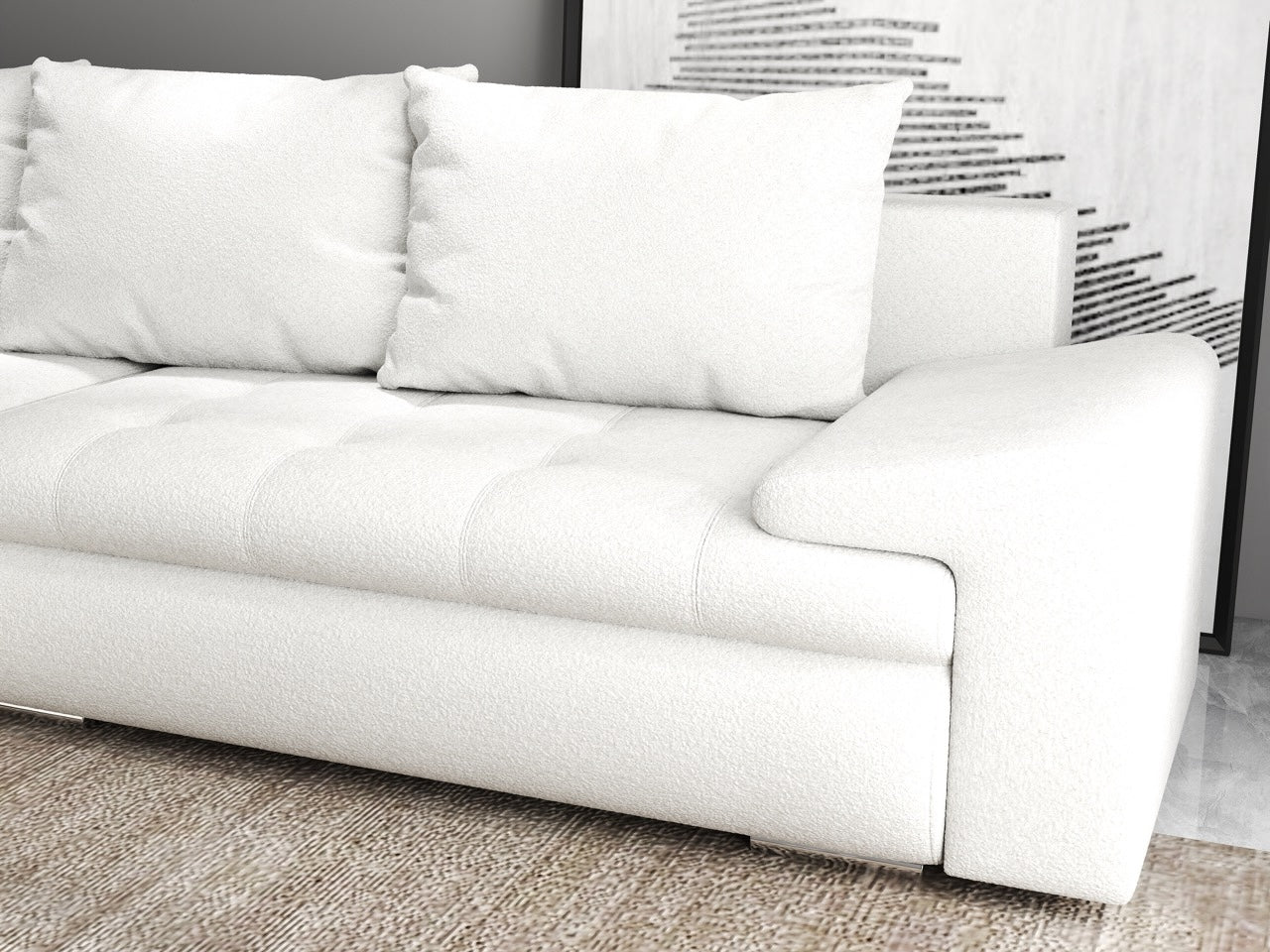 Colțar extensibil dumonde cu ladă de depozitare si sezut confortabil din spuma high-density, Leonardo Euphoria Ivory 260x185 cm