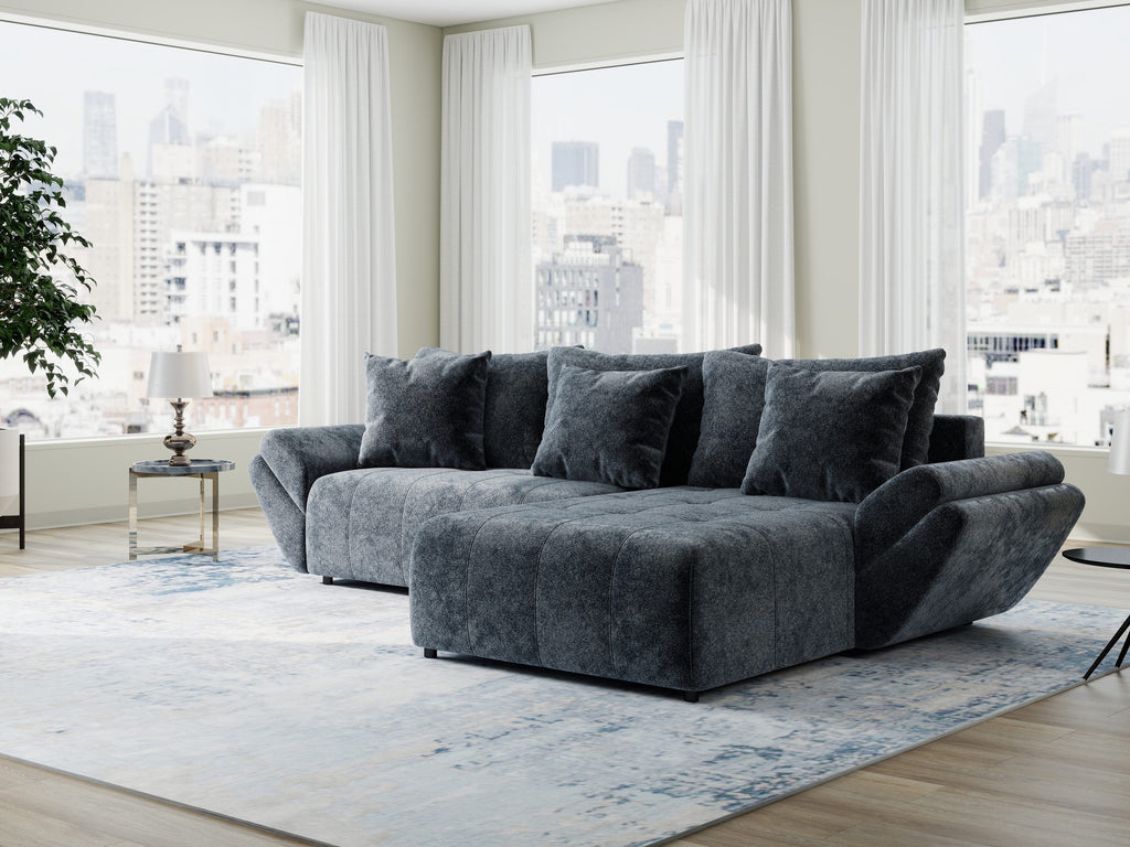 Colțar extensibil dumonde cu ladă de depozitare si sezut confortabil din spuma high-density, Berlin Euphoria Gri Grafit 280x185 cm II