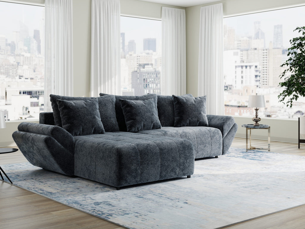 Colțar extensibil dumonde cu ladă de depozitare si sezut confortabil din spuma high-density, Berlin Euphoria Gri Grafit 280x185 cm