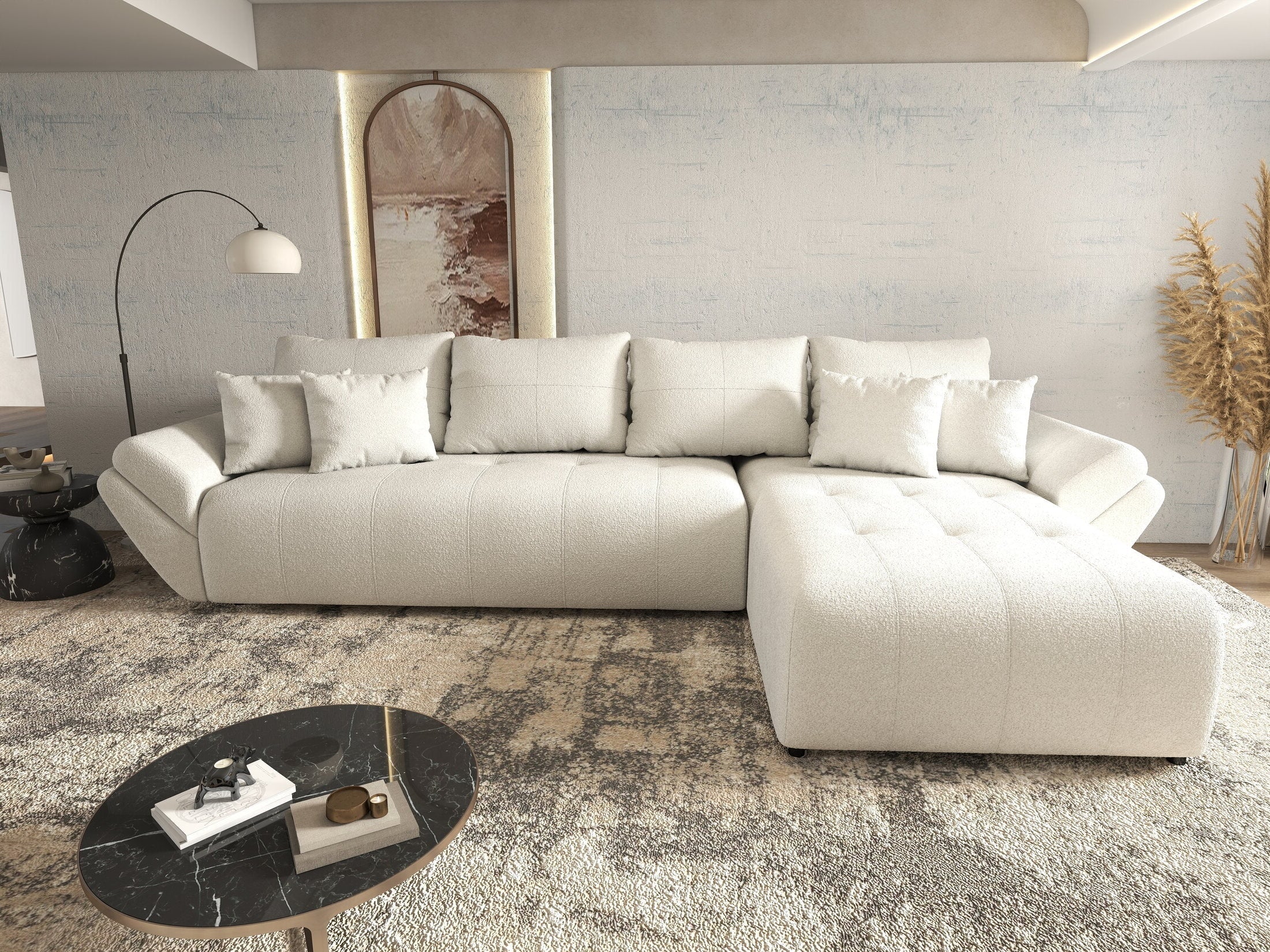 Colțar extensibil dumonde cu ladă de depozitare si sezut confortabil din spuma high-density, Berlin XL Euphoria Ivory 350x185 cm II