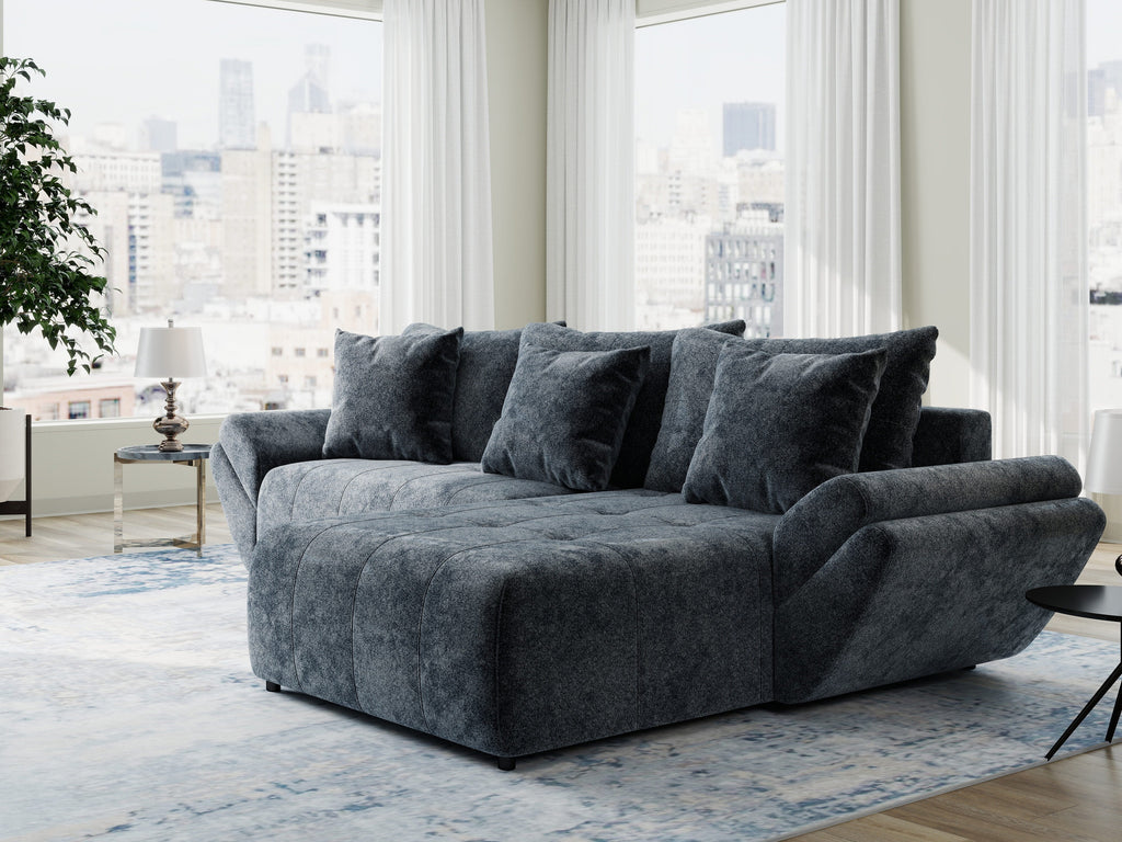 Colțar extensibil dumonde cu ladă de depozitare si sezut confortabil din spuma high-density, Berlin Euphoria Gri Grafit 280x185 cm II