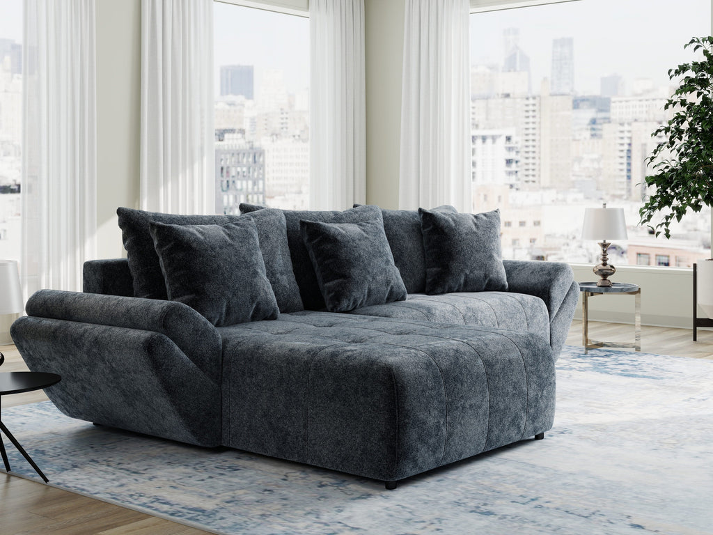 Colțar extensibil dumonde cu ladă de depozitare si sezut confortabil din spuma high-density, Berlin Euphoria Gri Grafit 280x185 cm