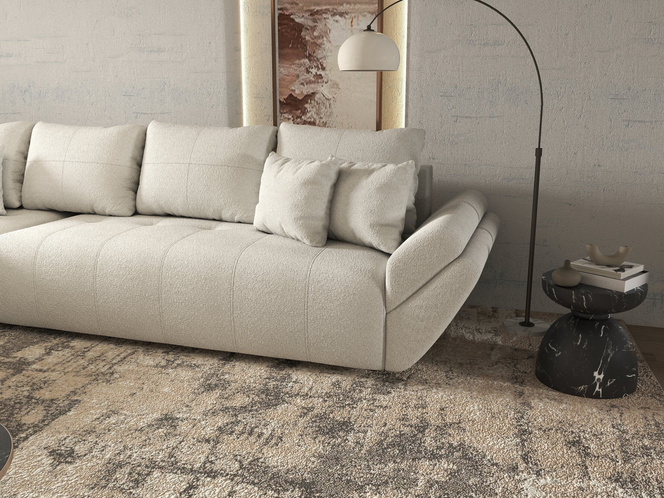 Colțar extensibil dumonde cu ladă de depozitare si sezut confortabil din spuma high-density, Berlin XL Euphoria Ivory 350x185 cm