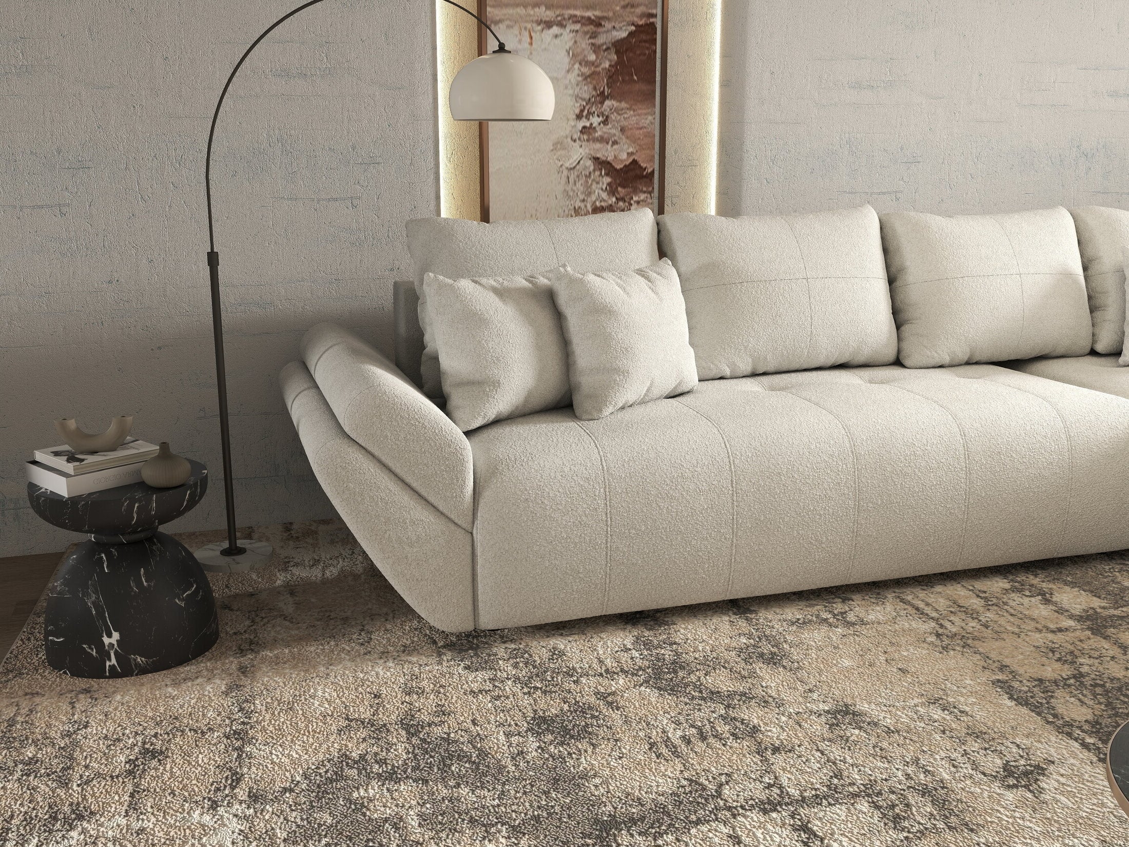 Colțar extensibil dumonde cu ladă de depozitare si sezut confortabil din spuma high-density, Berlin XL Euphoria Ivory 350x185 cm II