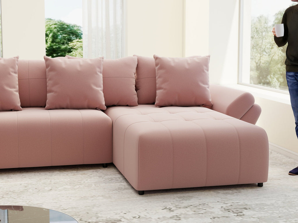 Colțar extensibil dumonde cu ladă de depozitare si sezut confortabil din spuma high-density, Berlin U Royal Roz 380x180 cm