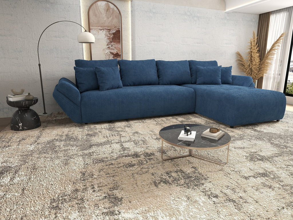 Colțar extensibil dumonde cu ladă de depozitare si sezut confortabil din spuma high-density, Berlin XL Zoom Blue 350x185 cm II