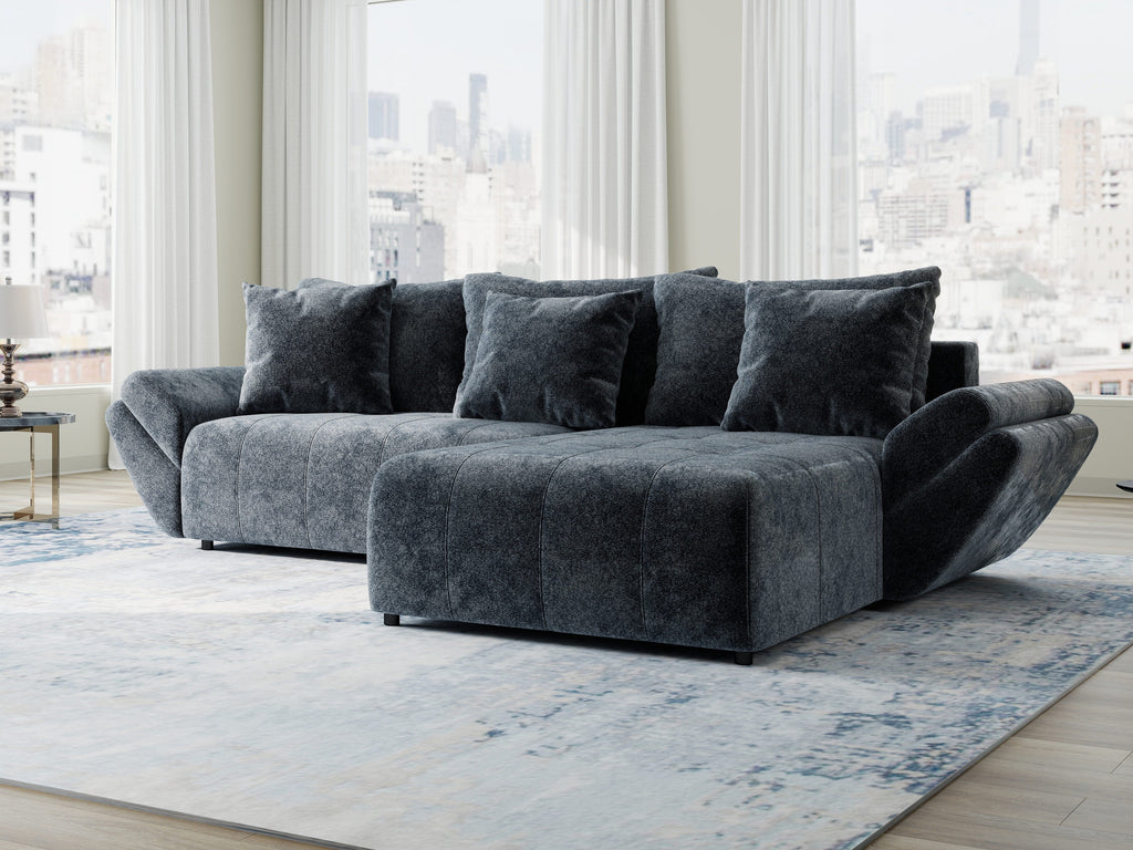 Colțar extensibil dumonde cu ladă de depozitare si sezut confortabil din spuma high-density, Berlin Euphoria Gri Grafit 280x185 cm II