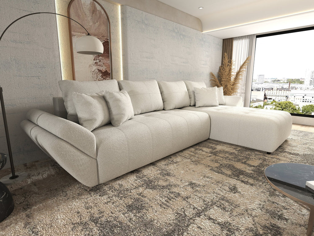 Colțar extensibil dumonde cu ladă de depozitare si sezut confortabil din spuma high-density, Berlin XL Euphoria Ivory 350x185 cm II