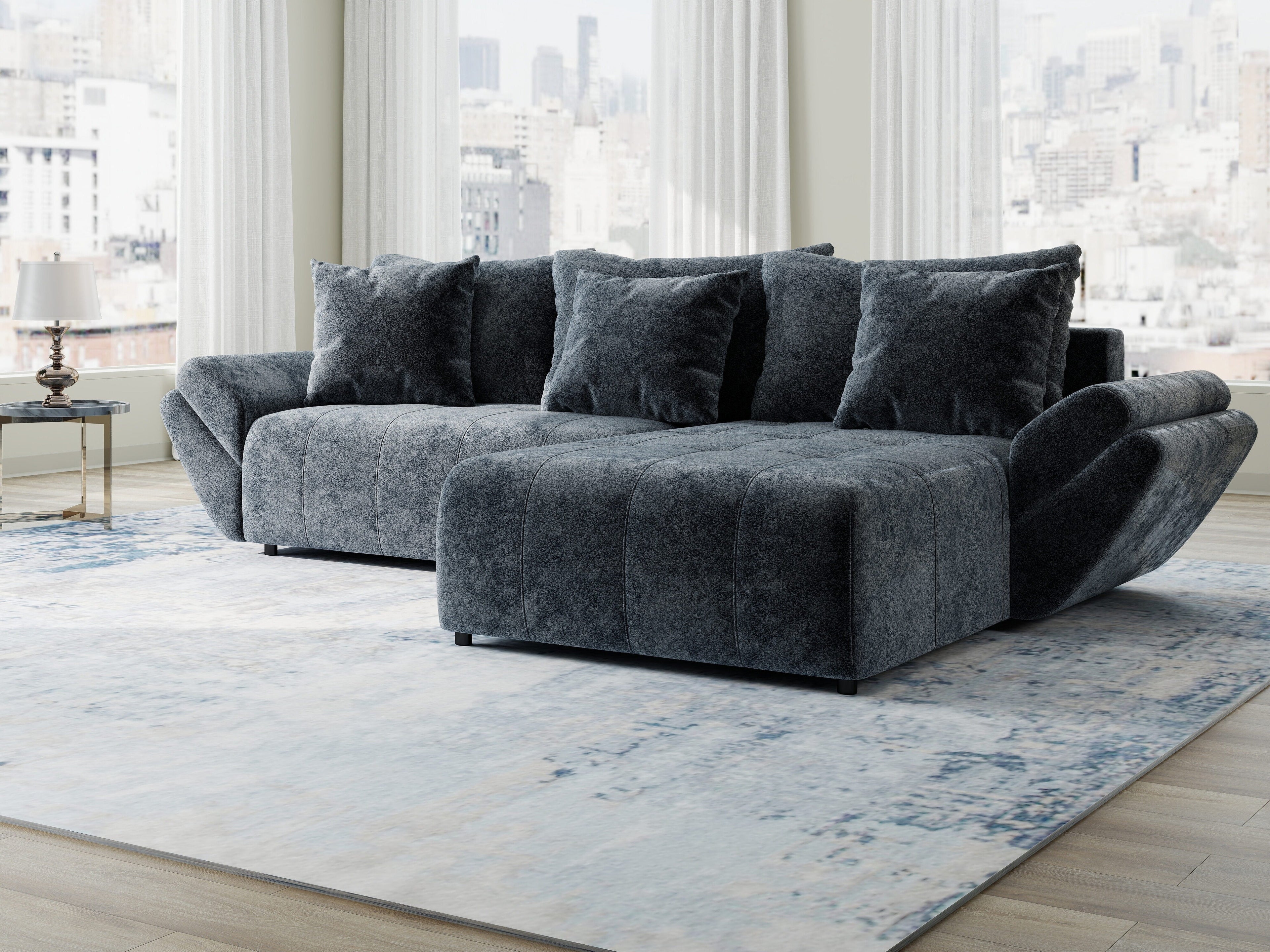 Colțar extensibil dumonde cu ladă de depozitare si sezut confortabil din spuma high-density, Berlin Euphoria Gri Grafit 280x185 cm II